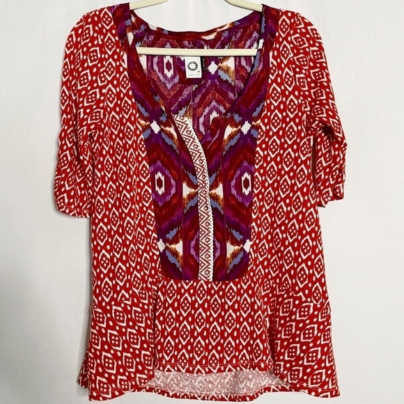 Anthropologie Boho Akemi + Kin Splitneck Ikat Blouse - Picture 1 of 13